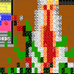 a cutaway of a white tree with a fleshy red interior, and green roots