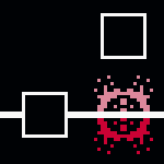 pixel art of red and pink circle. two blank cards are laid to the west and north of the circle