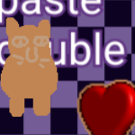 a cat and heart in front of some illegible text