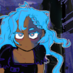 a woman with blue hair